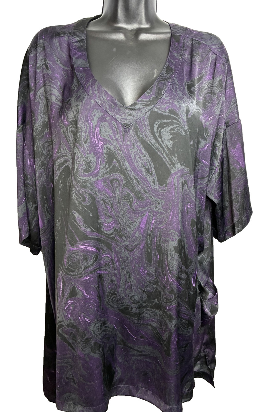 Seven Melissa McCarthy Black/Purple Paisley V-Neck Blouse Pocket